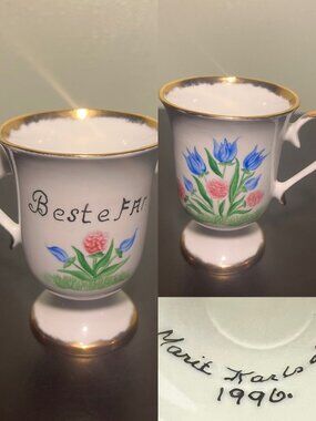 Vintage 1996 Marit Karlsoen Signed Norwegian Rosemaling Gestefar Porcelain Cup